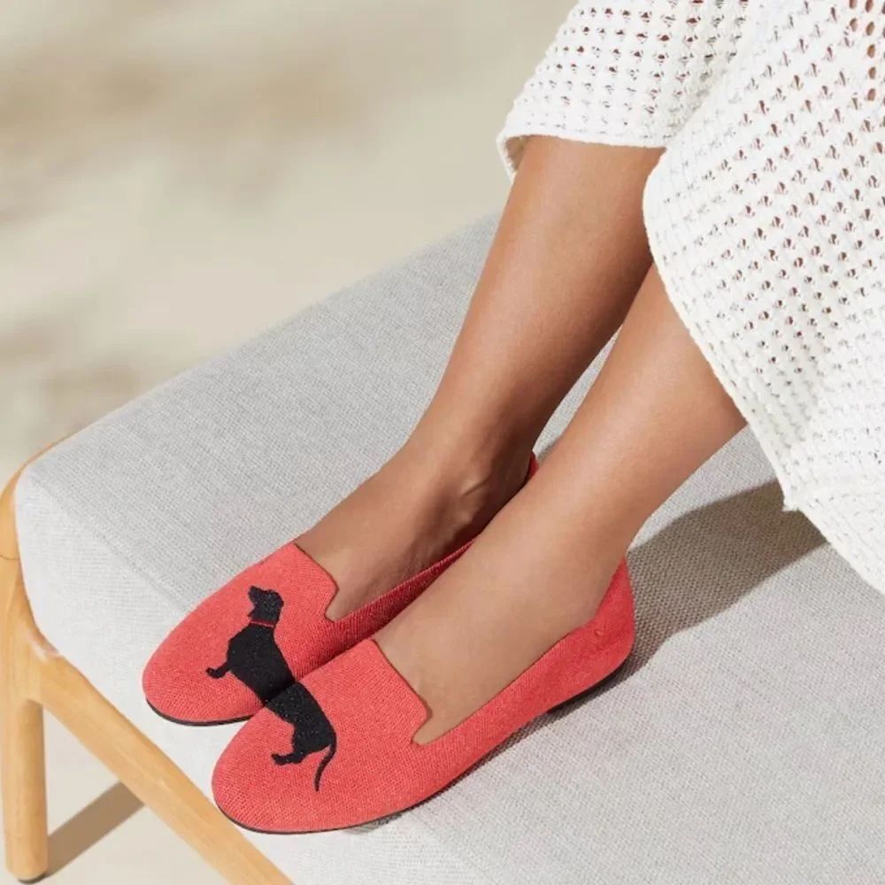 VIVAIA Red Loafers with Black Cat Design